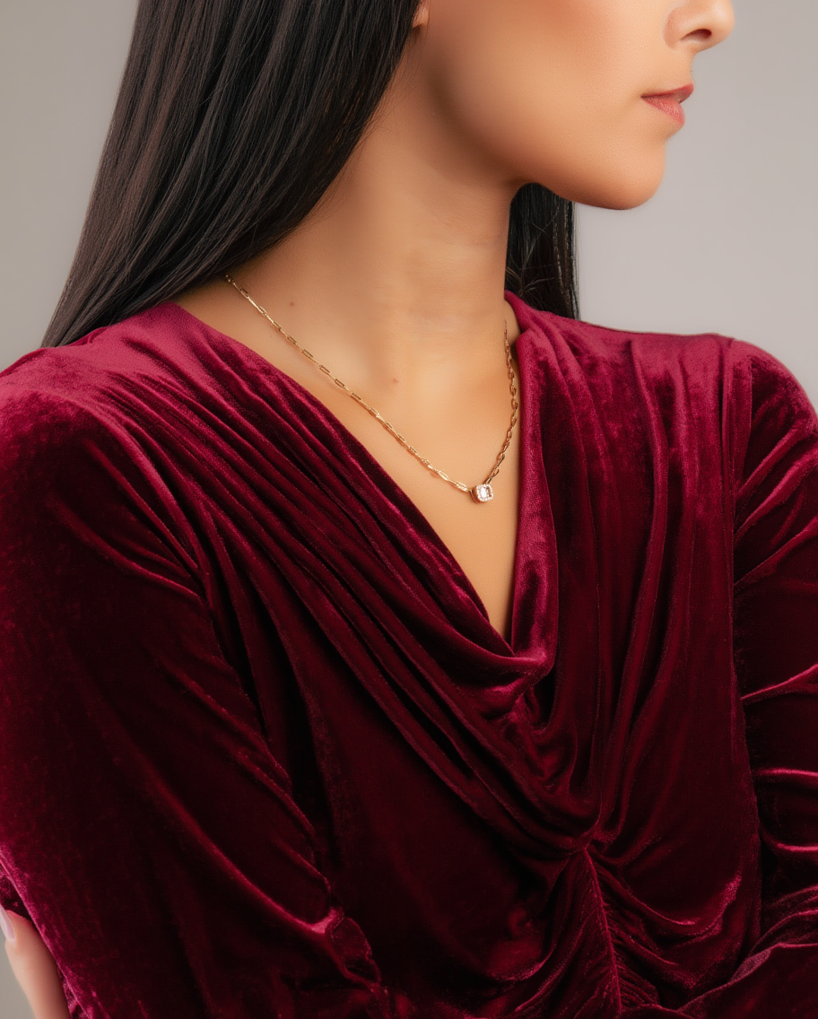 Halo Baguette Necklace w/ Paperclip Chain