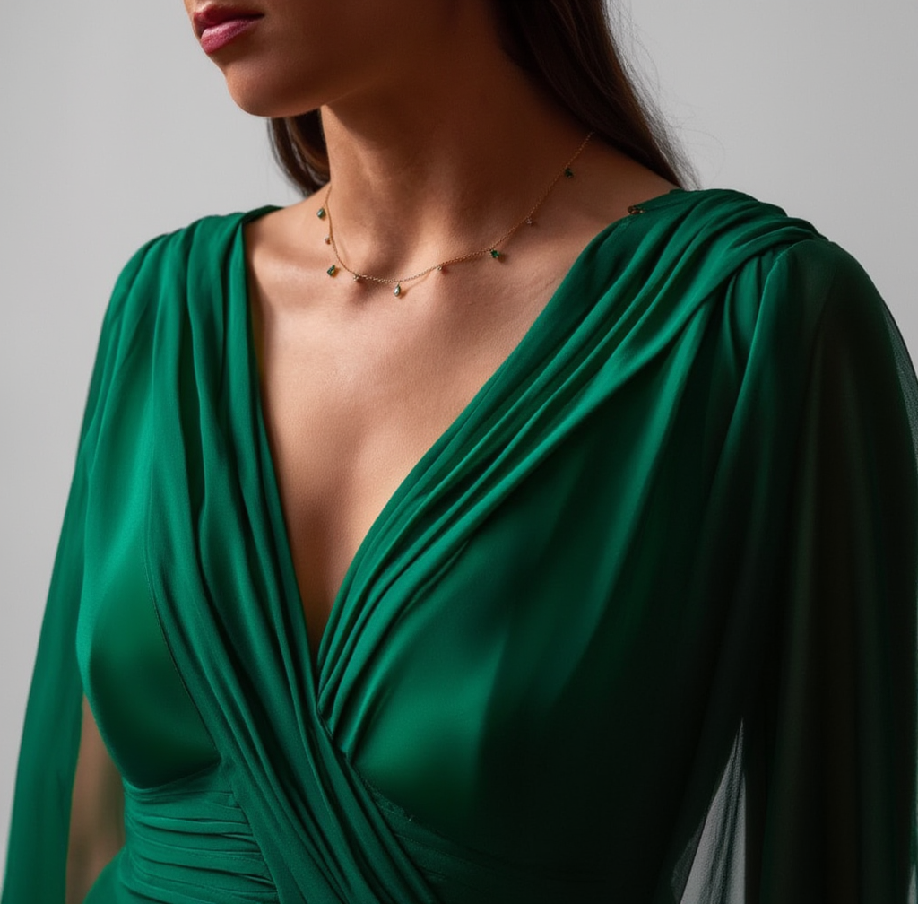 Dainty Emerald Necklace Sterling Silver