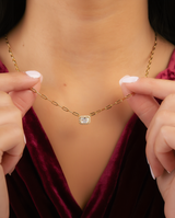 Halo Baguette Necklace w/ Paperclip Chain