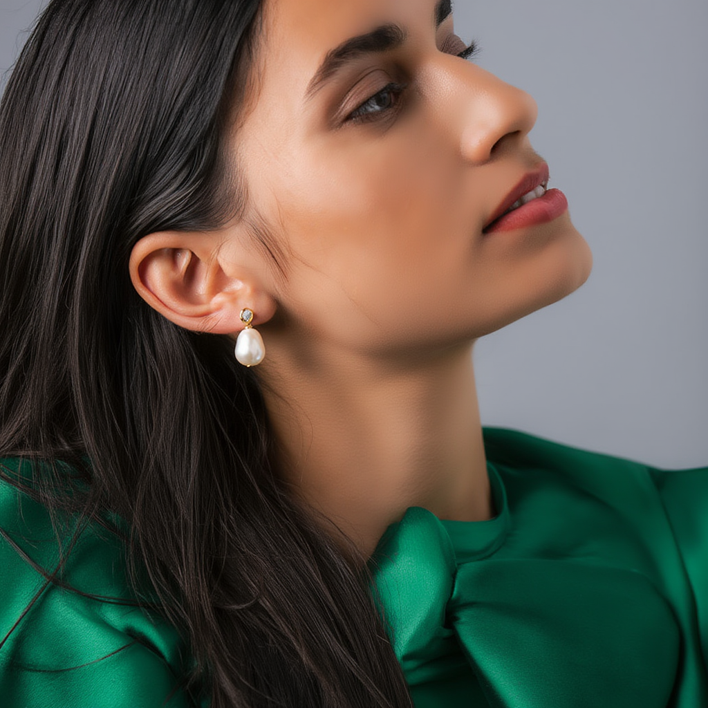 Bezel & Pearl Drop Earrings