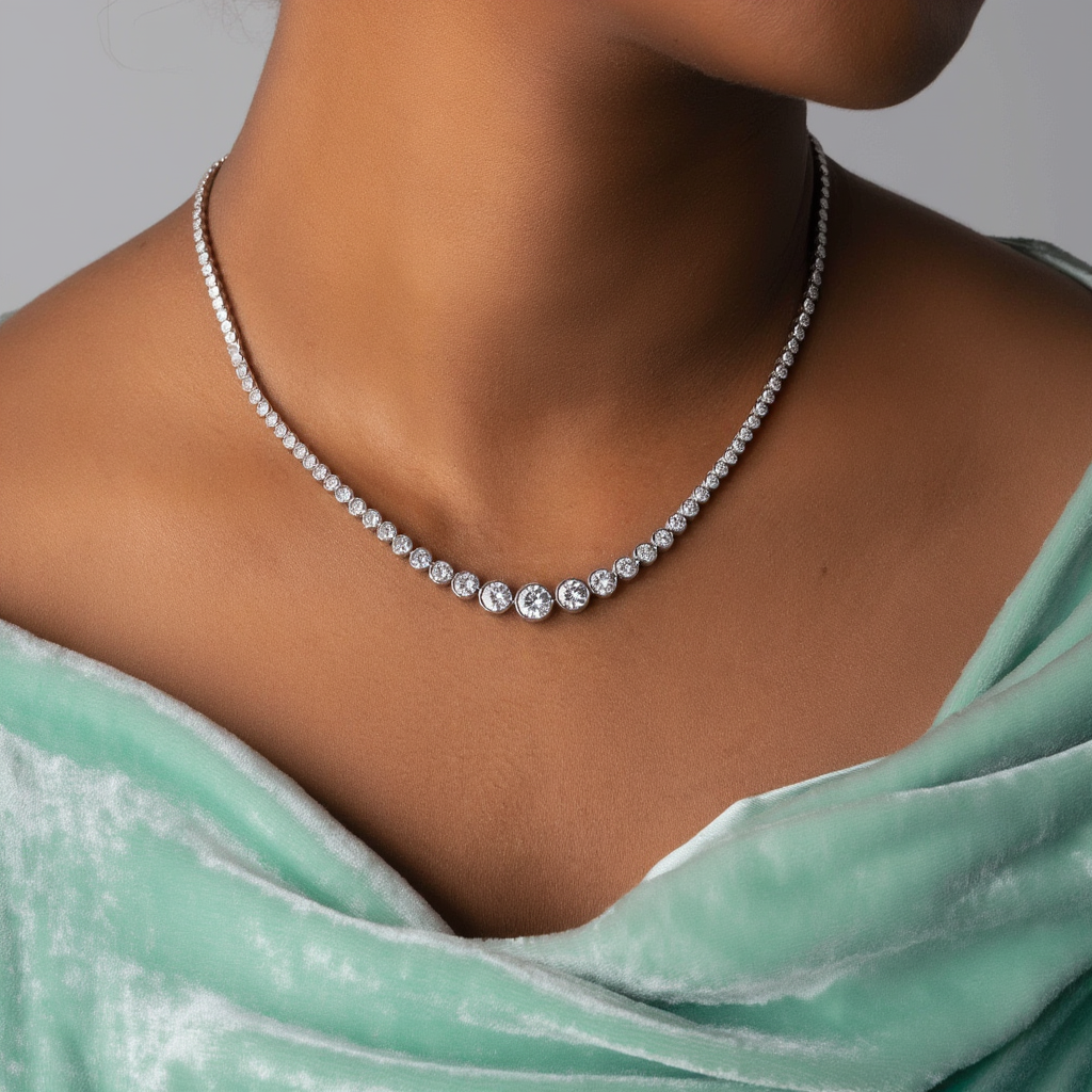 Gradient Bezel Tennis Necklace