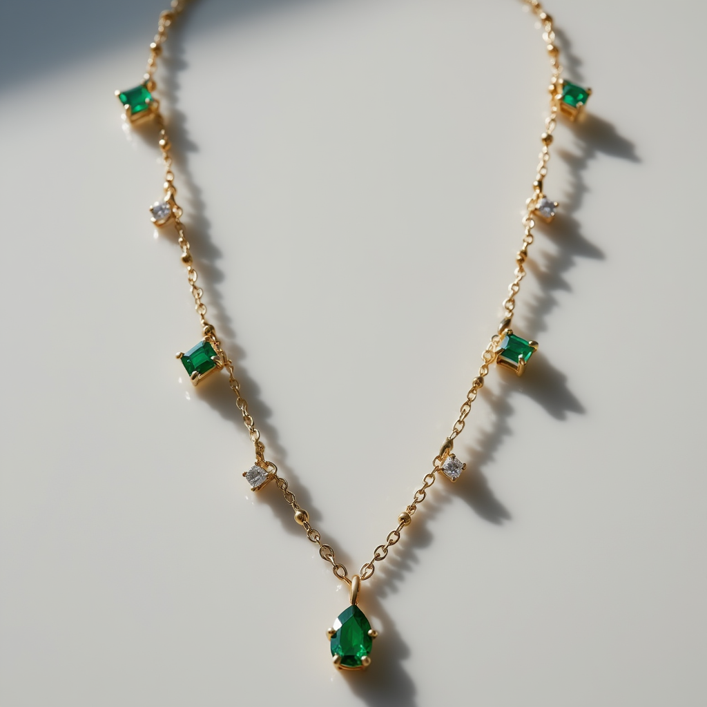 Dainty Emerald Necklace Sterling Silver