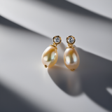 Bezel & Pearl Drop Earrings