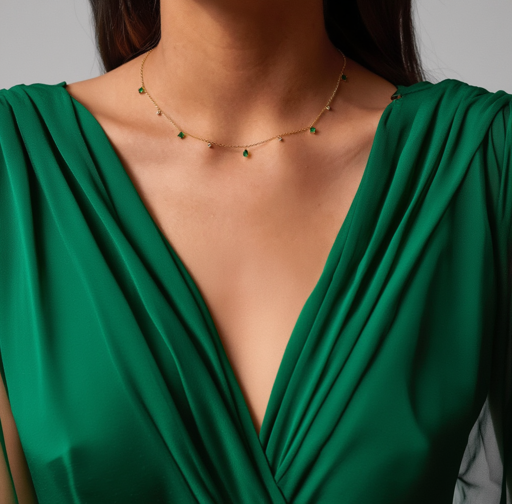 Dainty Emerald Necklace Sterling Silver