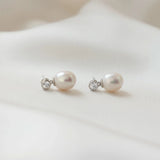 Bezel & Pearl Drop Earrings