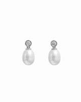 Bezel & Pearl Drop Earrings
