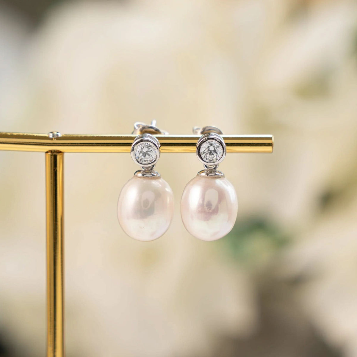 Bezel & Pearl Drop Earrings