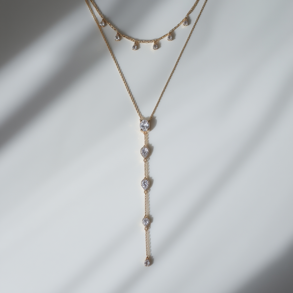 Dainty Crystals Y-Shape Necklace Sterling Silver