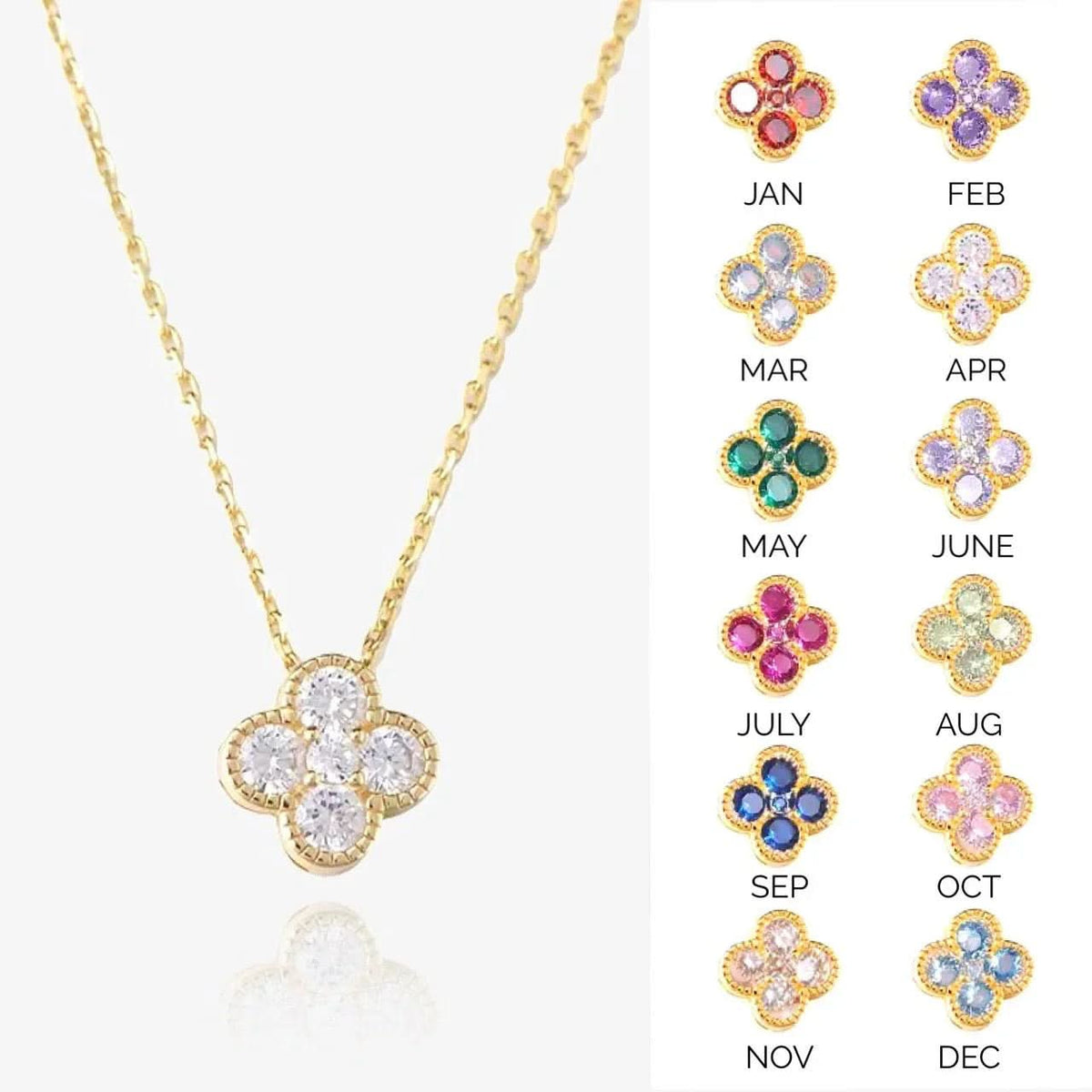Clover Birthstone Necklace Sterling Silver