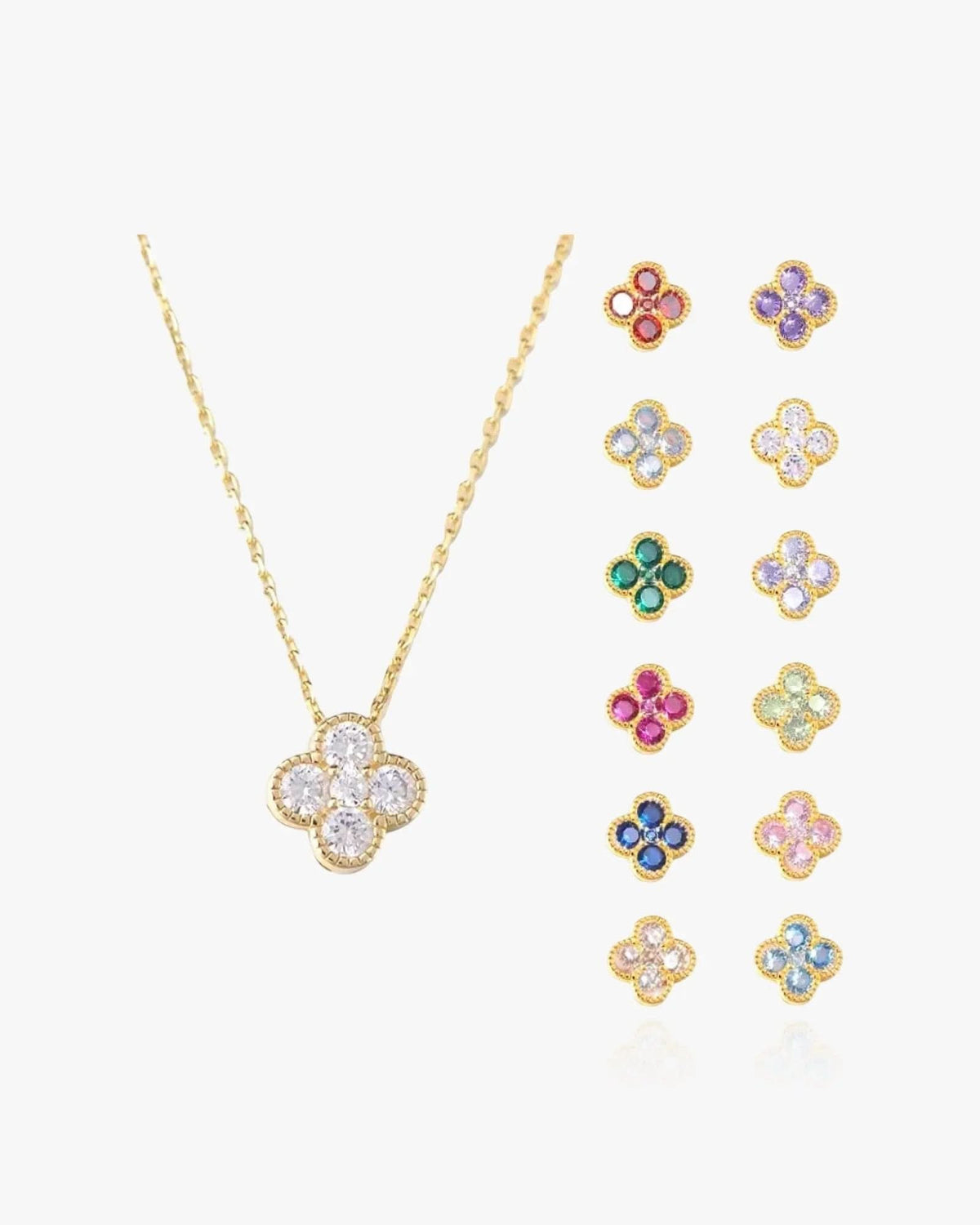 Clover Birthstone Necklace Sterling Silver