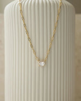Halo Baguette Necklace w/ Paperclip Chain