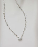 Halo Baguette Necklace w/ Paperclip Chain