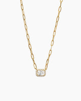 Halo Baguette Necklace w/ Paperclip Chain