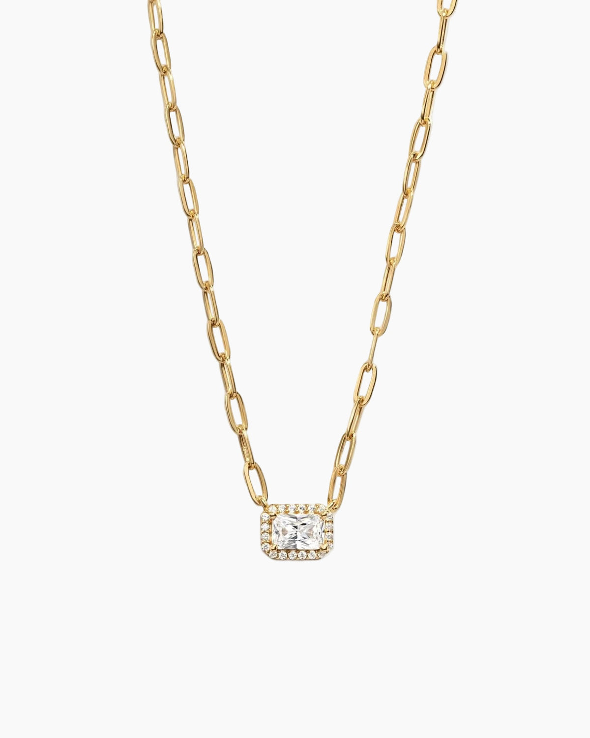 Halo Baguette Necklace w/ Paperclip Chain