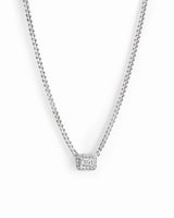Halo Emerald Cut Necklace on Cuban Chain