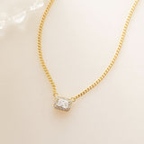 Halo Emerald Cut Necklace on Cuban Chain