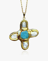 Molten Cross Necklace - Natural Pearl